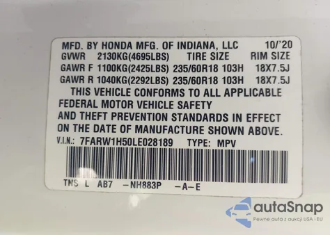 2020 Honda Cr-V 2Wd Ex из США, поврежденный, VIN 7FARW1H50LE028189
